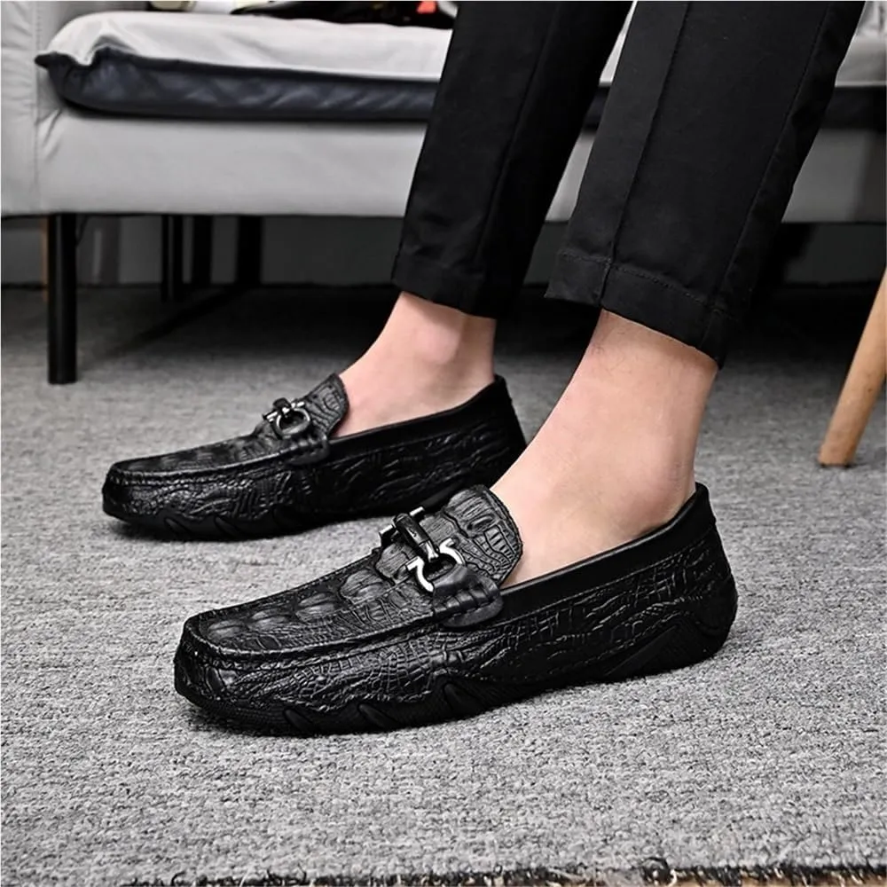 Men's Loafers Shoes Moccasins Faux Crocodile Print Round Toe Leather Flat Heel Resistant Flexible Outdoor Party Slip On