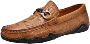Men's Loafers Shoes Moccasins Faux Crocodile Print Round Toe Leather Flat Heel Resistant Flexible Outdoor Party Slip On