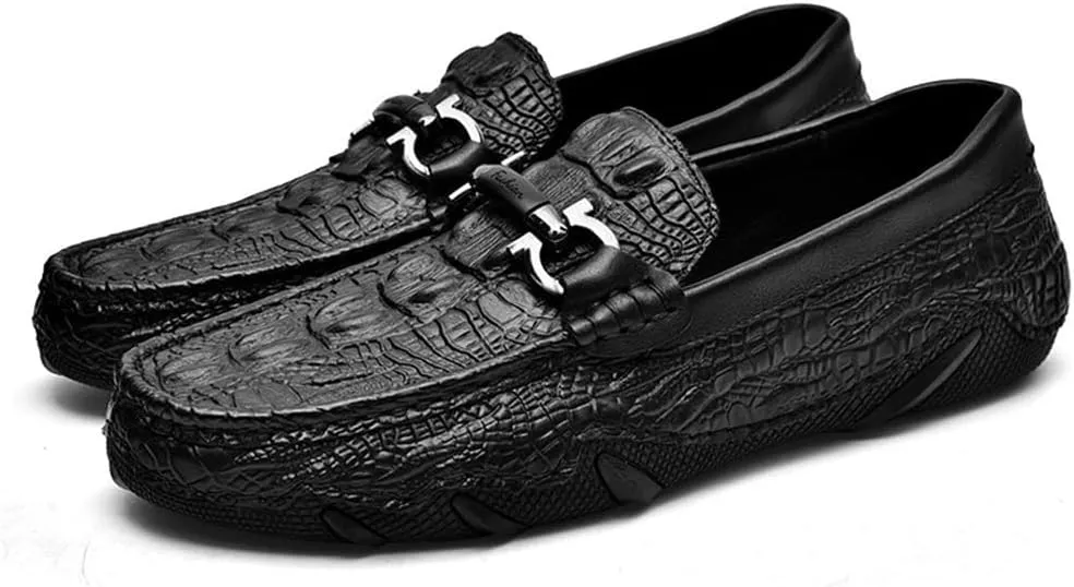 Men's Loafers Shoes Moccasins Faux Crocodile Print Round Toe Leather Flat Heel Resistant Flexible Outdoor Party Slip On
