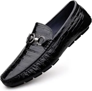 Men's Loafers Shoes Round Toe Faux Crocodile Embossed Leather Anti-Slip Slip Resistant Lightweight Walking Outdoor Slip-ons