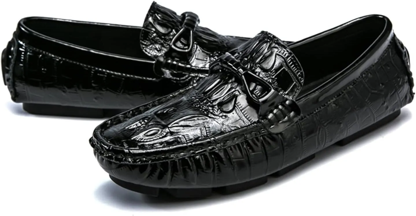 Men's Loafers Slip On Faux Crocodile Print Slip Resistant Driving Loafers Leather Slip Resistant Lightweight Flat Heel Walking Slip-on