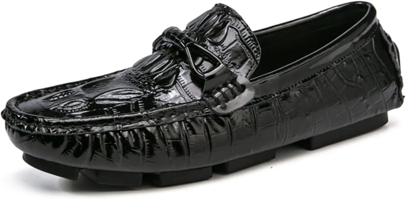 Men's Loafers Slip On Faux Crocodile Print Slip Resistant Driving Loafers Leather Slip Resistant Lightweight Flat Heel Walking Slip-on