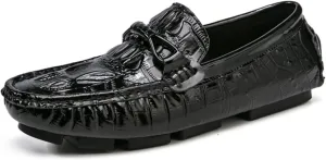 Men's Loafers Slip On Faux Crocodile Print Slip Resistant Driving Loafers Leather Slip Resistant Lightweight Flat Heel Walking Slip-on