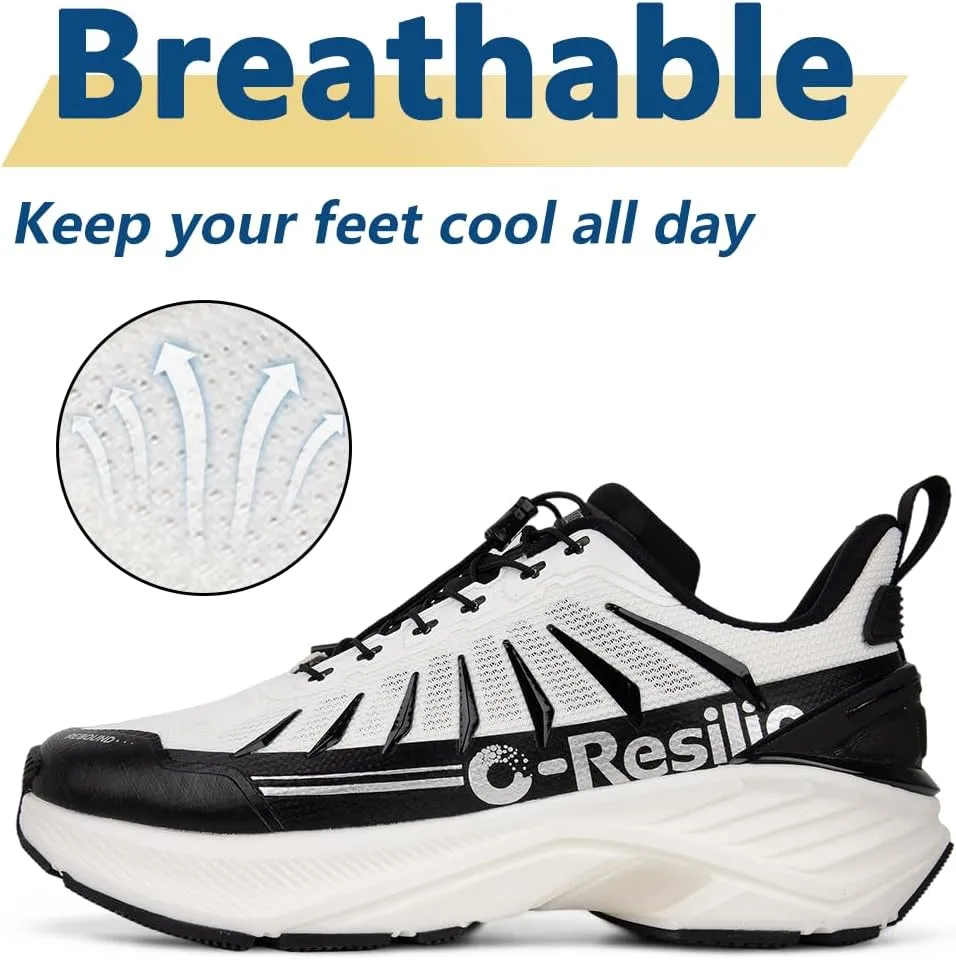Men's Max Cushioned Quick Laces Hiking Walking Shoes with Arch Support Plantar Fasciitis Pain Relief Breathable Outdoor Trailing Running Sneakers Non Slip Trekking Camping Shoes