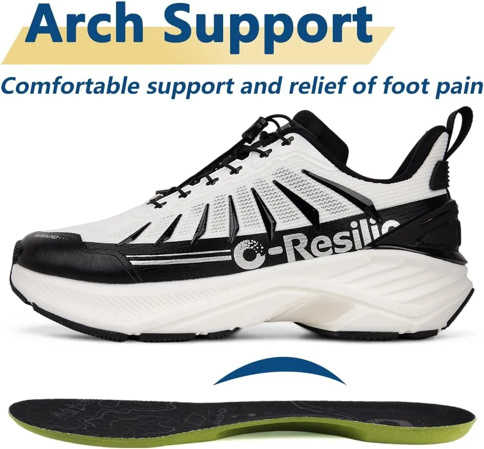 Men's Max Cushioned Quick Laces Hiking Walking Shoes with Arch Support Plantar Fasciitis Pain Relief Breathable Outdoor Trailing Running Sneakers Non Slip Trekking Camping Shoes