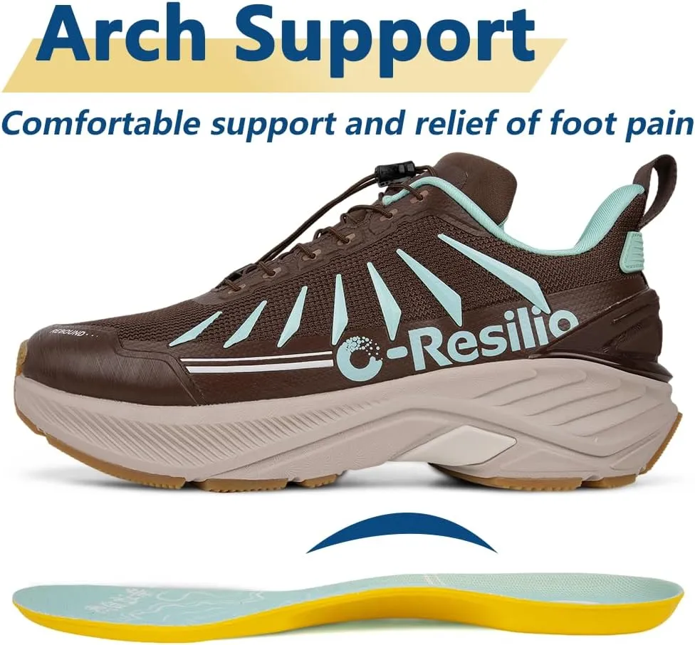 Men's Max Cushioned Quick Laces Hiking Walking Shoes with Arch Support Plantar Fasciitis Pain Relief Breathable Outdoor Trailing Running Sneakers Non Slip Trekking Camping Shoes