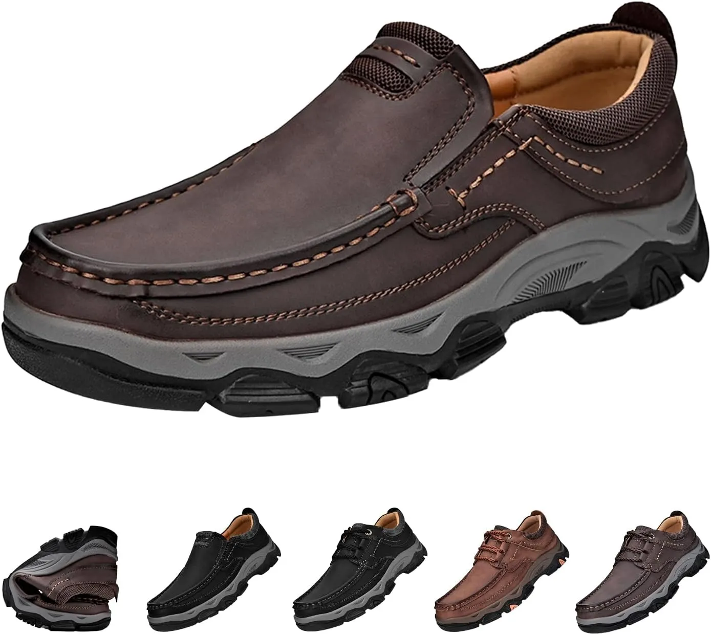 Men's Orthopedic Leather Dress Shoes,Comfort Slip On/Lace up Non-Slip Softsole Casual Oxford Moccasins Walking Loafers