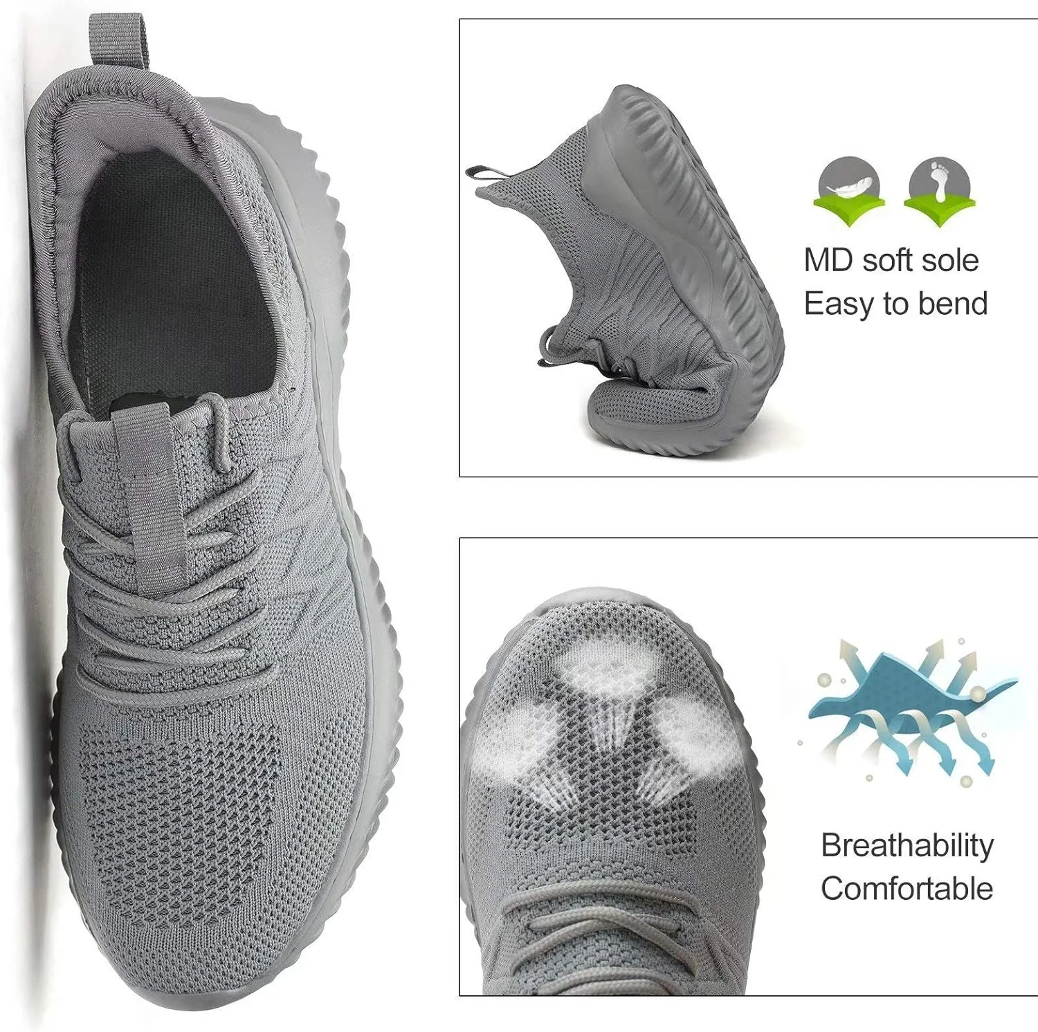 Mens Running Shoes Slip-on Walking Sneakers Lightweight Breathable Casual Soft Sole Trainers