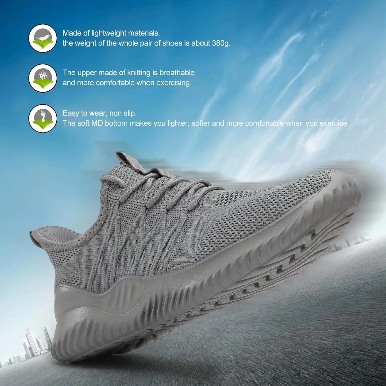 Mens Running Shoes Slip-on Walking Sneakers Lightweight Breathable Casual Soft Sole Trainers