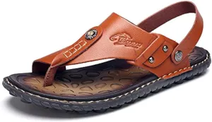 Mens Sandals Indoor and Outdoor Beach Flip Flop Casual Thong Leather Slip On Two uses Athletic Slipper Soft