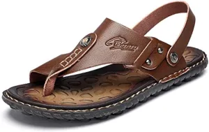 Mens Sandals Indoor and Outdoor Beach Flip Flop Casual Thong Leather Slip On Two uses Athletic Slipper Soft