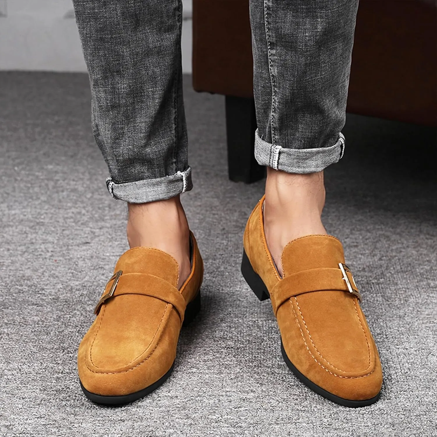 Men's Suede Leather Penny Loafers Slip On Casual Business Dress Shoes Classic Comfortable Driving Moccasins