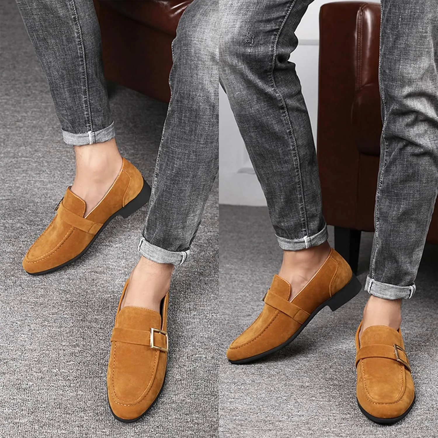 Men's Suede Leather Penny Loafers Slip On Casual Business Dress Shoes Classic Comfortable Driving Moccasins