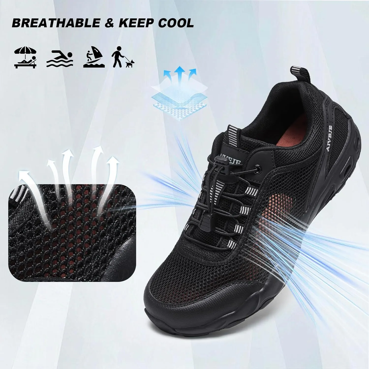 Men's Summer Sports Water Shoes Non-Slip Quick Drying Aqua Shoe Hiking Trail Walking Footwear
