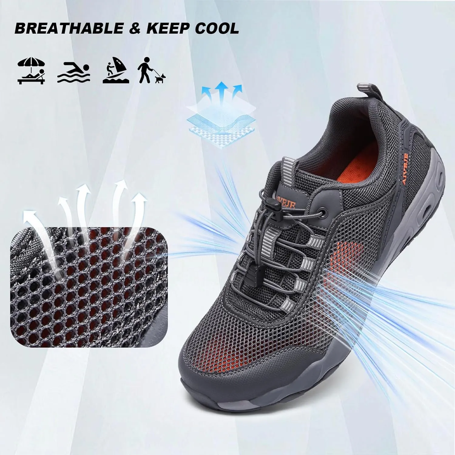 Men's Summer Sports Water Shoes Non-Slip Quick Drying Aqua Shoe Hiking Trail Walking Footwear