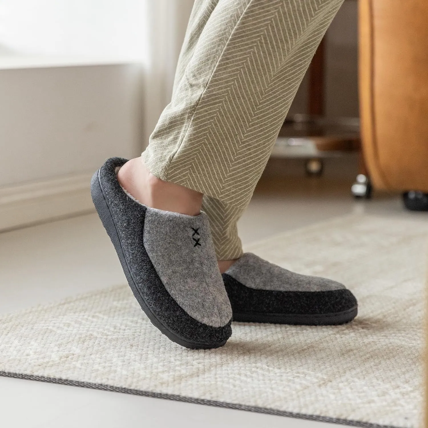 Mens Two-Tone House Slippers with Memory Foam Cozy Warm Slip On House Shoes for Indoor Outdoor Gifts for Men Him Dad