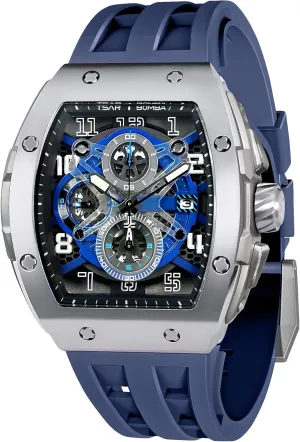 Mens Watches Luxury Tonneau Watches for Men Waterproof 50M Analog Replica Watch Chronograph Calendar Date Men’s Dress Business Work Watch Diver Large Square Face Wristwatch