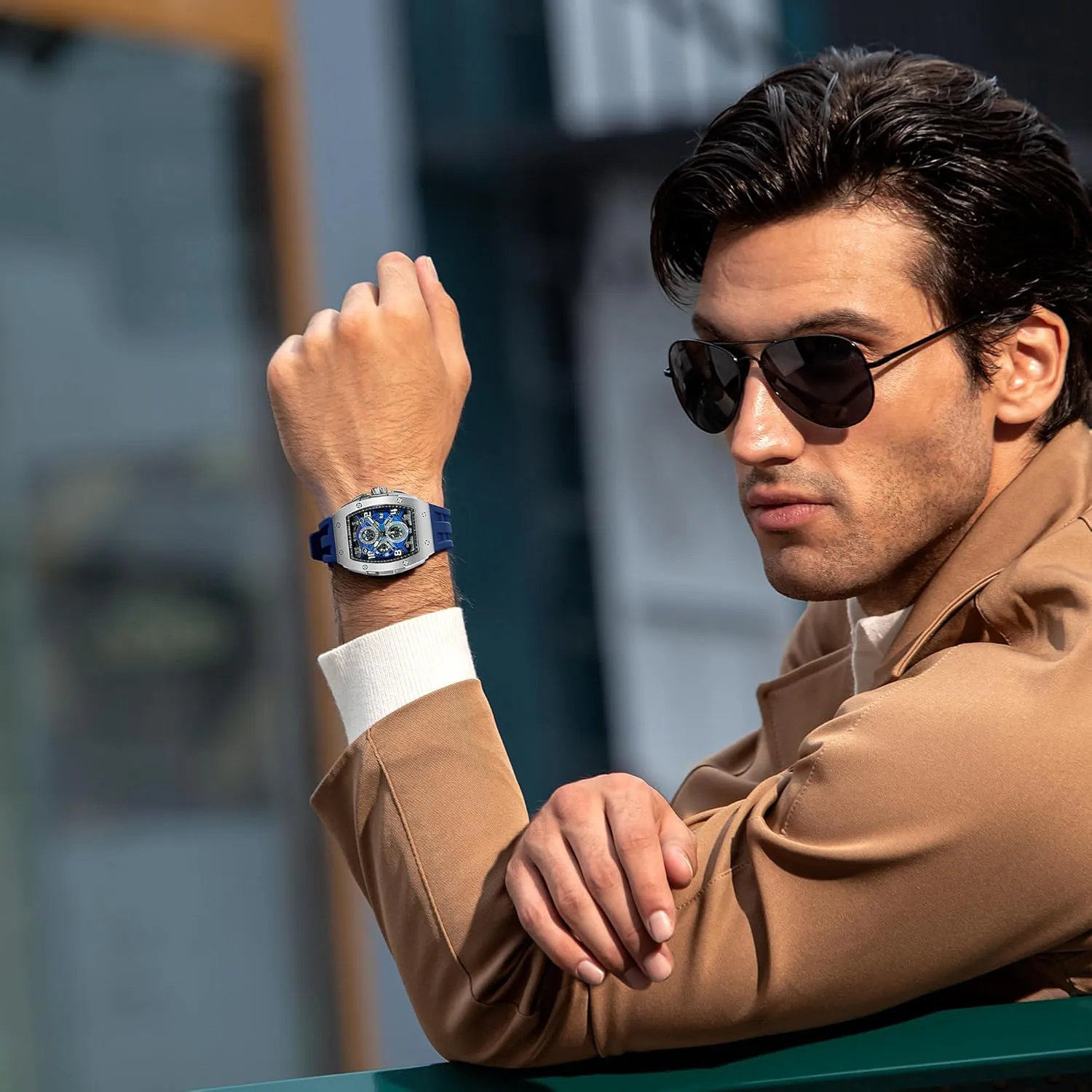 Mens Watches Luxury Tonneau Watches for Men Waterproof 50M Analog Replica Watch Chronograph Calendar Date Men’s Dress Business Work Watch Diver Large Square Face Wristwatch