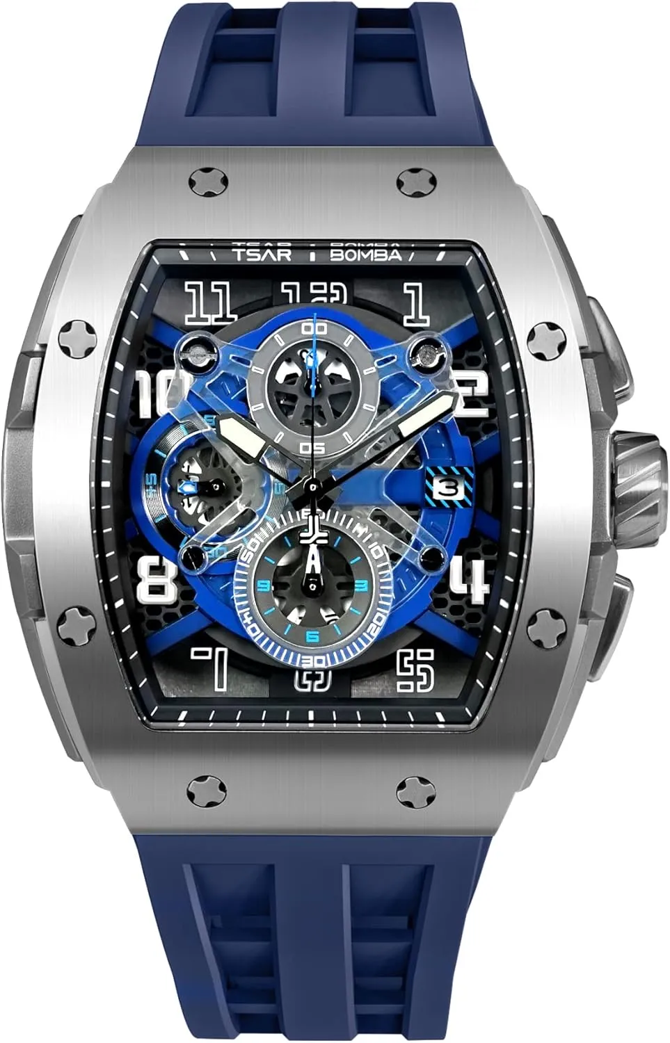 Mens Watches Luxury Tonneau Watches for Men Waterproof 50M Analog Replica Watch Chronograph Calendar Date Men’s Dress Business Work Watch Diver Large Square Face Wristwatch