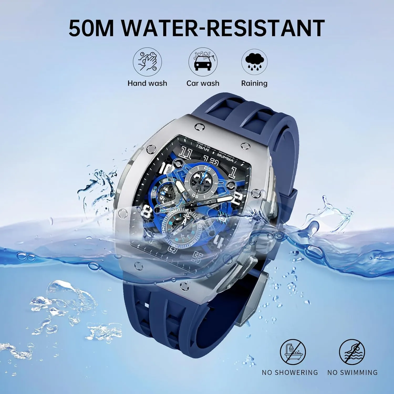Mens Watches Luxury Tonneau Watches for Men Waterproof 50M Analog Replica Watch Chronograph Calendar Date Men’s Dress Business Work Watch Diver Large Square Face Wristwatch