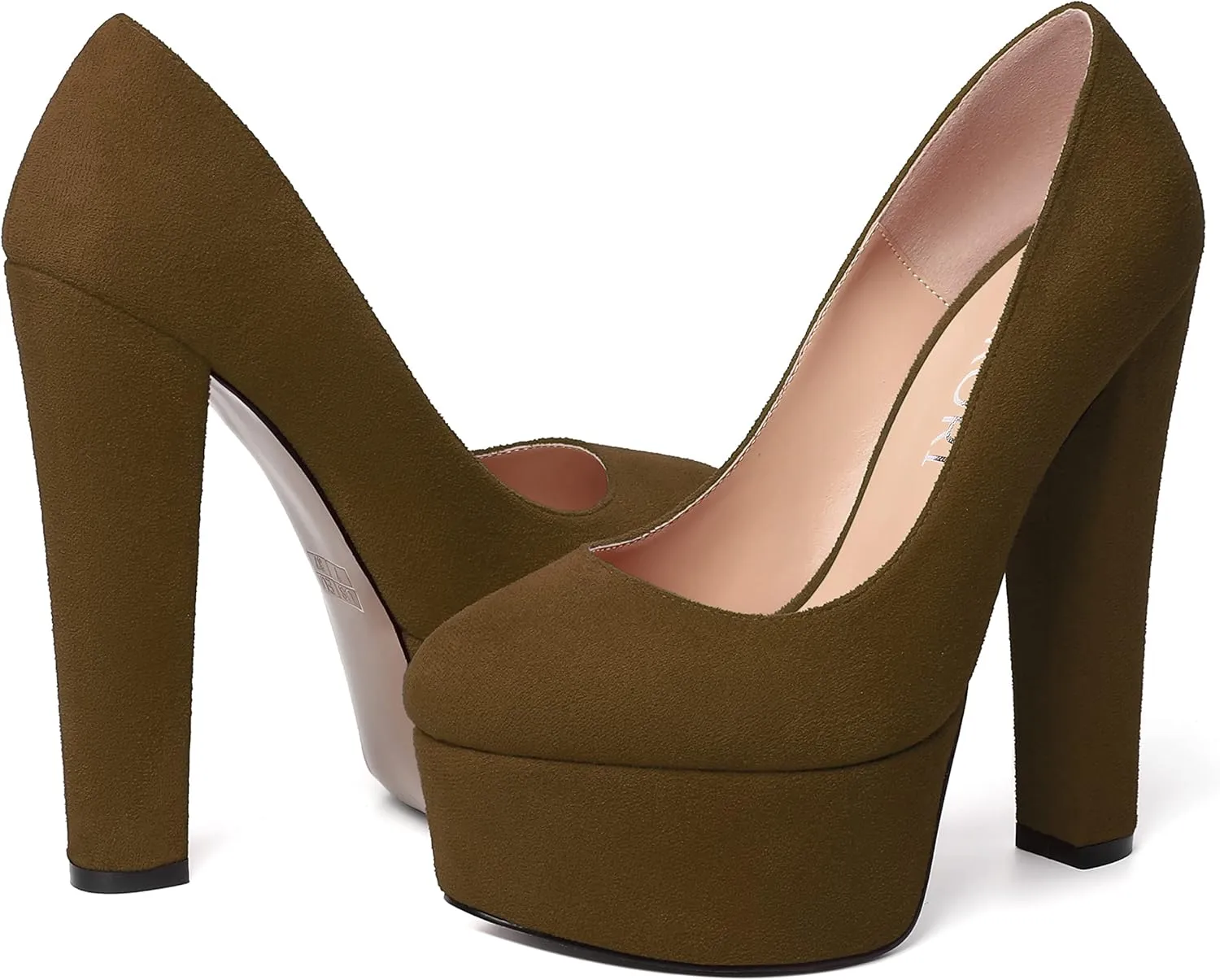 MERRORI Womens Evening Slip On Sexy Round Toe Suede Platform Chunky High Heel Pumps Shoes 6 Inch