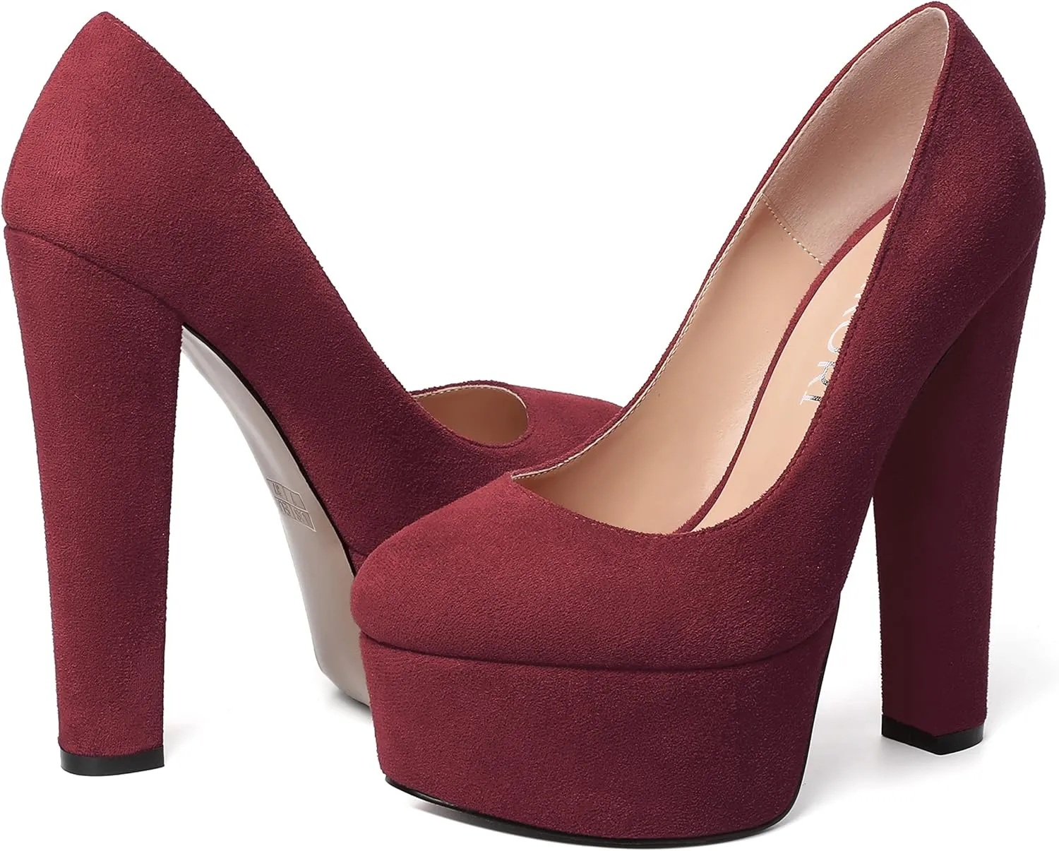 MERRORI Womens Evening Slip On Sexy Round Toe Suede Platform Chunky High Heel Pumps Shoes 6 Inch