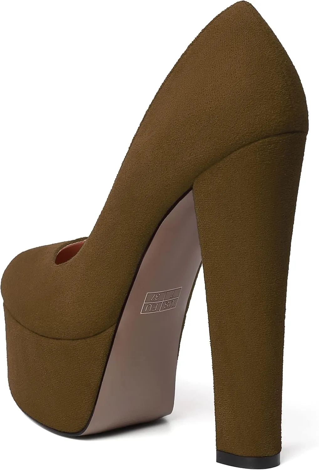 MERRORI Womens Evening Slip On Sexy Round Toe Suede Platform Chunky High Heel Pumps Shoes 6 Inch