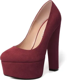 MERRORI Womens Evening Slip On Sexy Round Toe Suede Platform Chunky High Heel Pumps Shoes 6 Inch