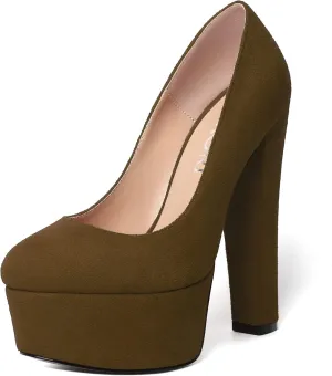 MERRORI Womens Evening Slip On Sexy Round Toe Suede Platform Chunky High Heel Pumps Shoes 6 Inch