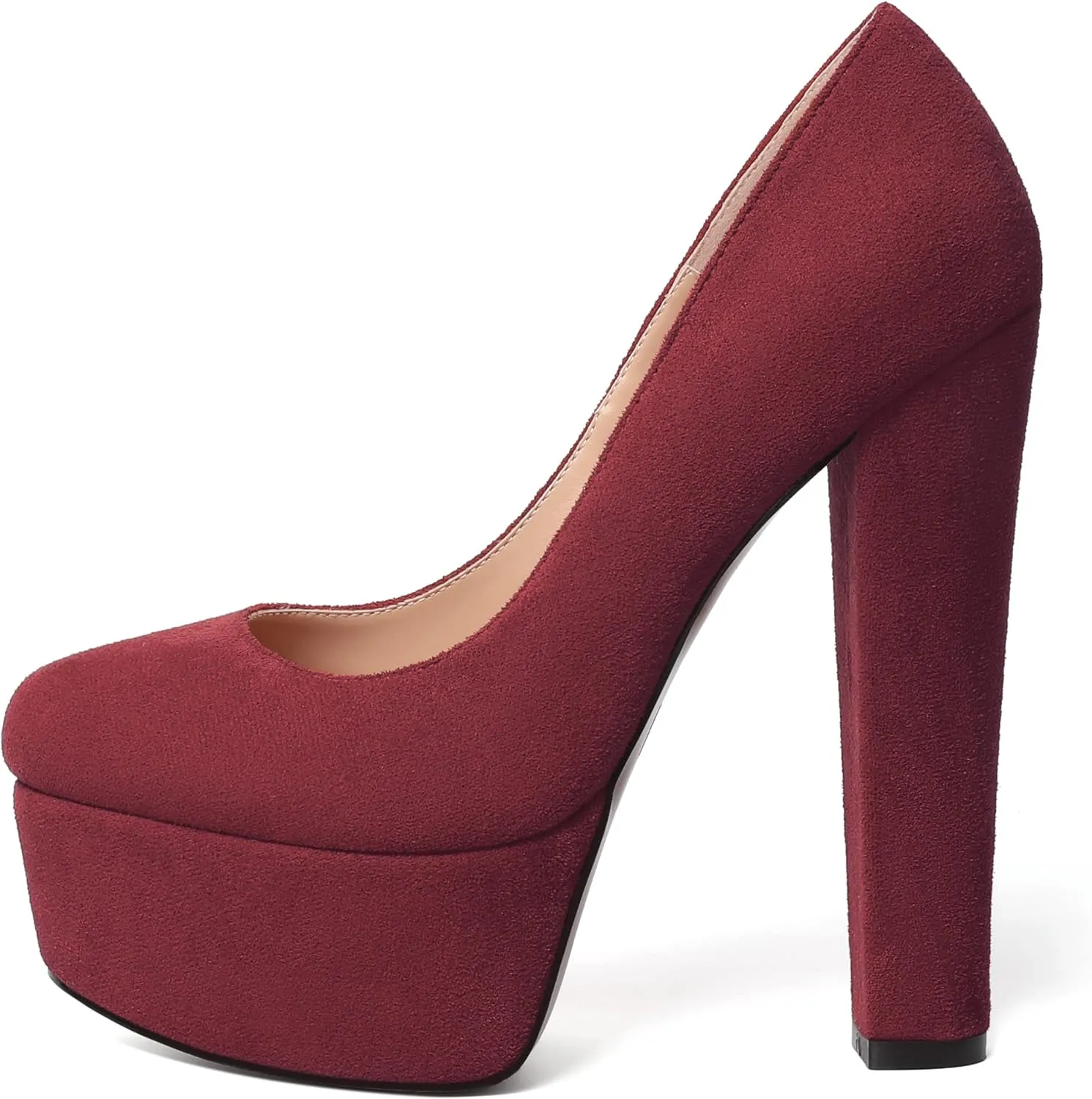 MERRORI Womens Evening Slip On Sexy Round Toe Suede Platform Chunky High Heel Pumps Shoes 6 Inch