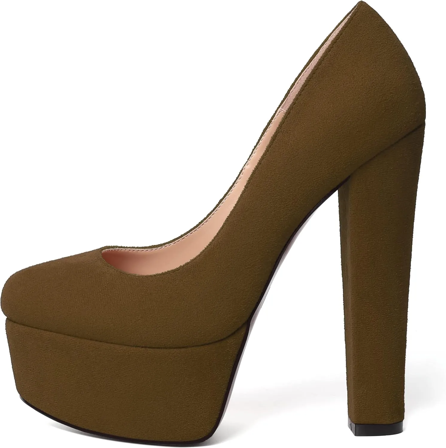 MERRORI Womens Evening Slip On Sexy Round Toe Suede Platform Chunky High Heel Pumps Shoes 6 Inch