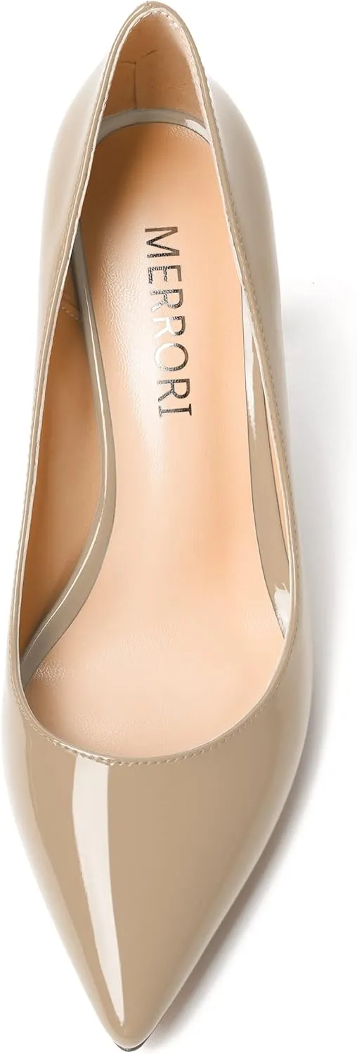 MERRORI Women's Heels Slip On Dress Patent Dating Solid Pointed Toe Stiletto High Heel Pumps Shoes 3.3 Inch