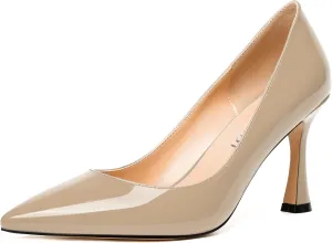 MERRORI Women's Heels Slip On Dress Patent Dating Solid Pointed Toe Stiletto High Heel Pumps Shoes 3.3 Inch