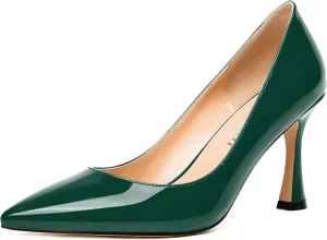 MERRORI Women's Heels Slip On Dress Patent Dating Solid Pointed Toe Stiletto High Heel Pumps Shoes 3.3 Inch
