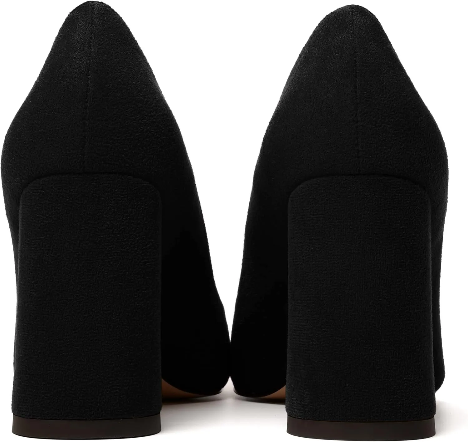 MERRORI Women's High Chunky Heels Block Suede Pointed Toe Office Slip On Dress Heel Pumps Shoes 3.3 Inch