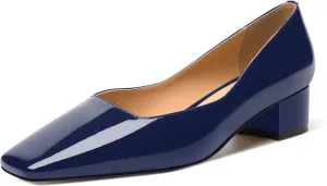 MERRORI Women's Low Heel 1.5 Inch Party Slip On Square Toe Chunky Casual Patent Fashion Pumps Shoes