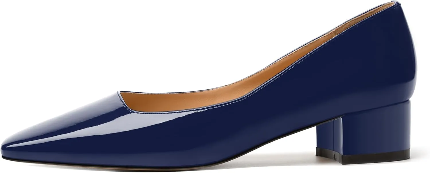 MERRORI Women's Low Heel 1.5 Inch Party Slip On Square Toe Chunky Casual Patent Fashion Pumps Shoes
