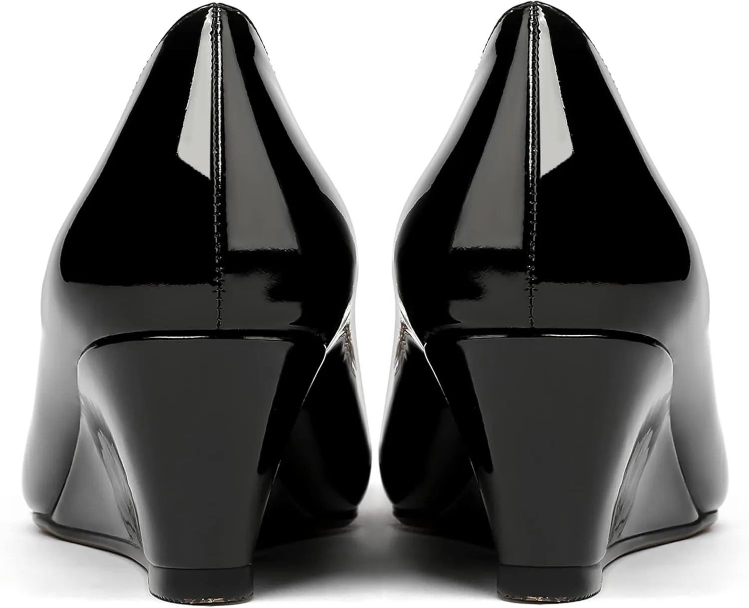 MERRORI Women's Pumps Wedge Low Heels Pumps Patent Slip On Rhinestones Bow Round Toe Shoes 2 Inch