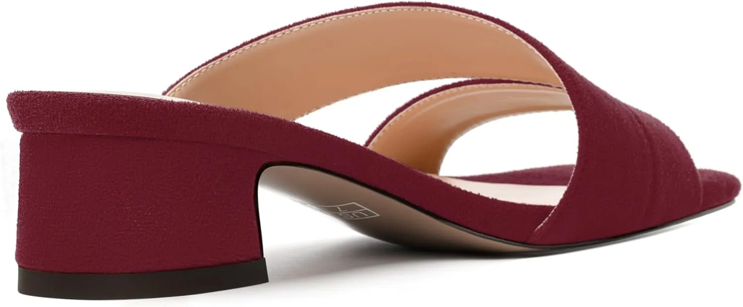 MERRORI Womens Slip On Casual Open Toe Evening Suede Chunky Low Heel Heeled Sandals 1.5 Inch