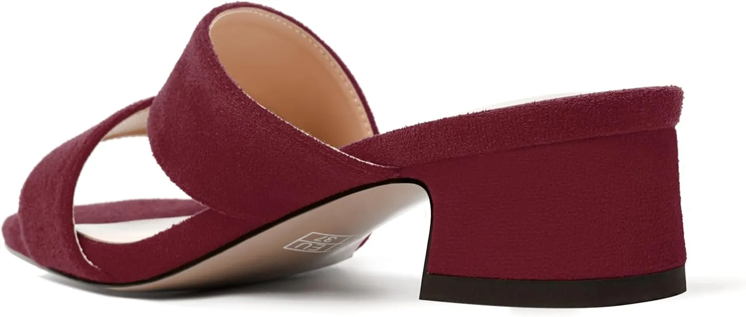 MERRORI Womens Slip On Casual Open Toe Evening Suede Chunky Low Heel Heeled Sandals 1.5 Inch