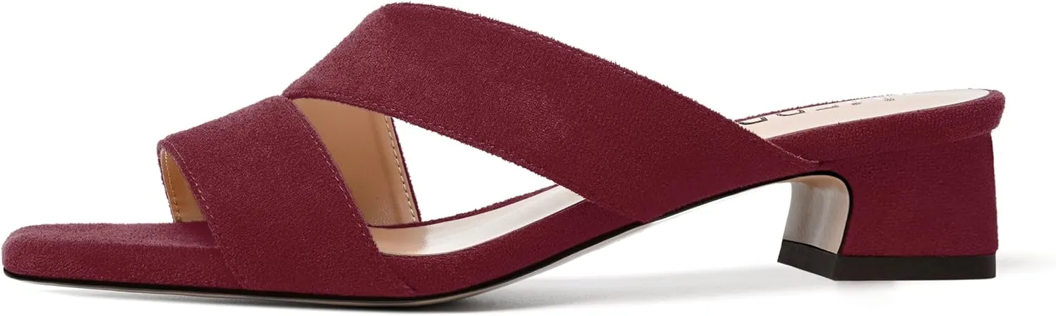 MERRORI Womens Slip On Casual Open Toe Evening Suede Chunky Low Heel Heeled Sandals 1.5 Inch