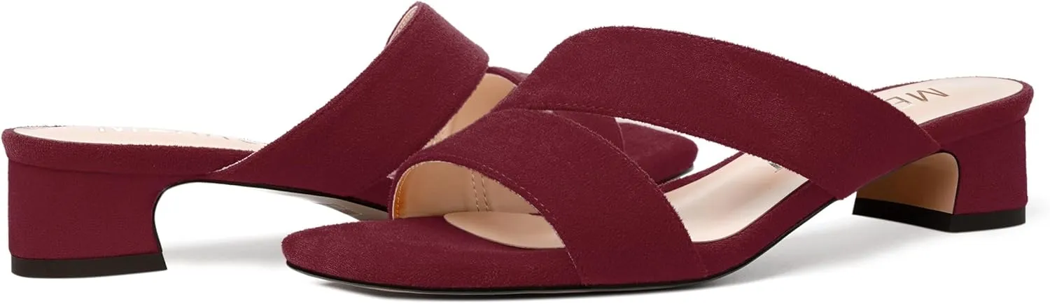 MERRORI Womens Slip On Casual Open Toe Evening Suede Chunky Low Heel Heeled Sandals 1.5 Inch
