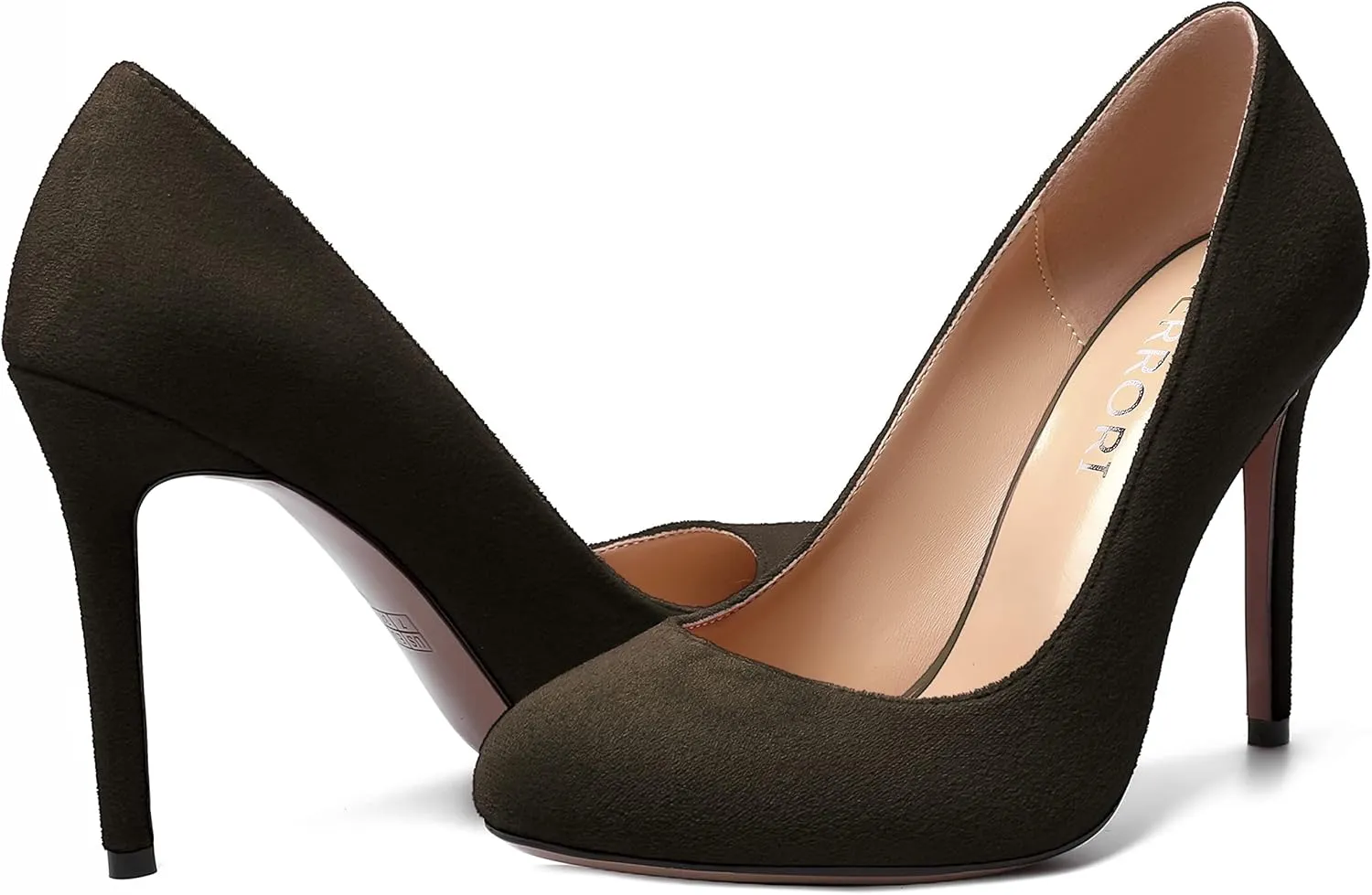 MERRORI Womens Slip On Classic Platform Round Toe Elegent Party Suede Stiletto High Heel Pumps Shoes 4 Inch