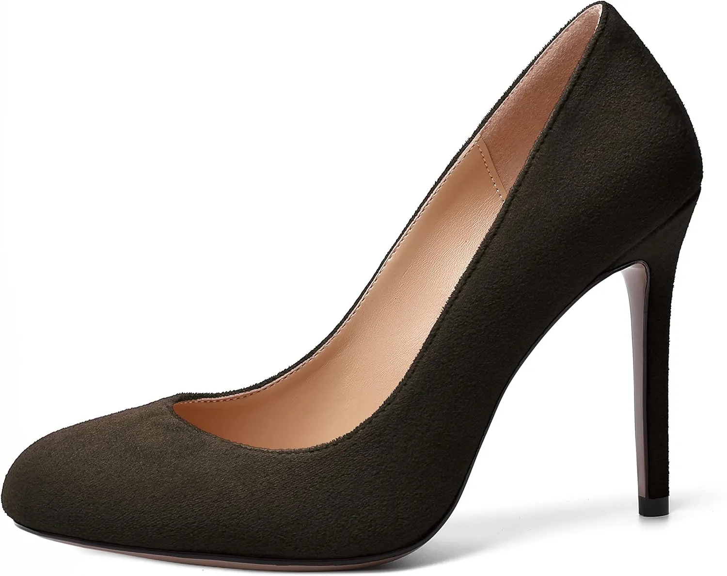MERRORI Womens Slip On Classic Platform Round Toe Elegent Party Suede Stiletto High Heel Pumps Shoes 4 Inch
