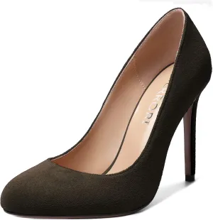 MERRORI Womens Slip On Classic Platform Round Toe Elegent Party Suede Stiletto High Heel Pumps Shoes 4 Inch