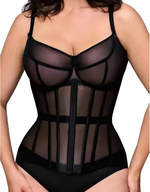Mesh Corset Waist Trainer for Women Black Underbust Shapewear Lace Up Bustier Boning Waist Cincher Body Shaper