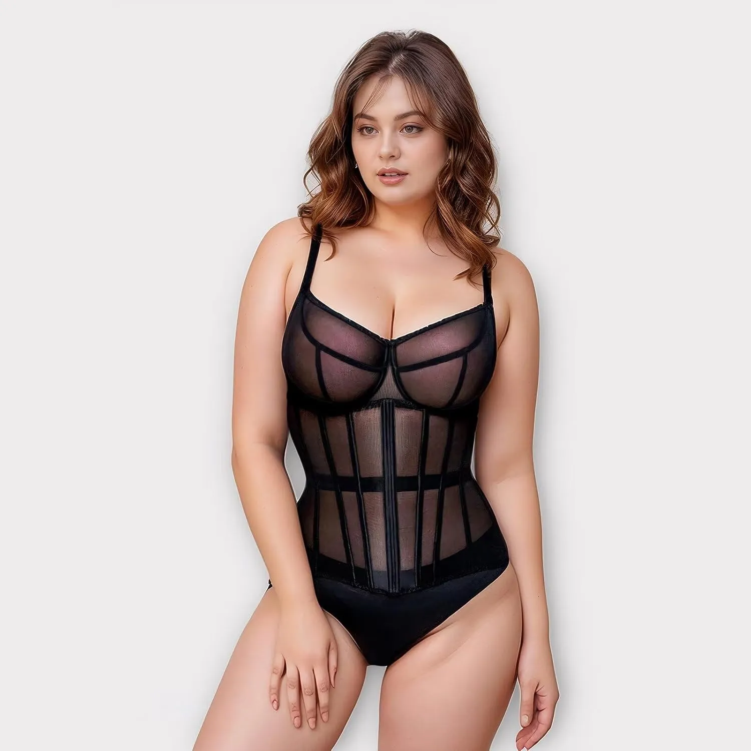 Mesh Corset Waist Trainer for Women Black Underbust Shapewear Lace Up Bustier Boning Waist Cincher Body Shaper