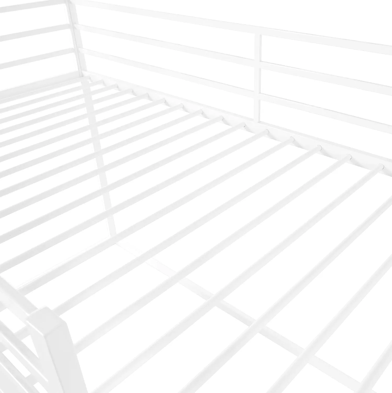 Metal Bunk Bed with Slide, Low Bunk Bed Twin Over Twin, Junior House BunkBed for Girls Boys, Metal Bunkbeds with Full-Length Guardrail & Ladder, No Box Spring Needed, Easy to Assemble, White