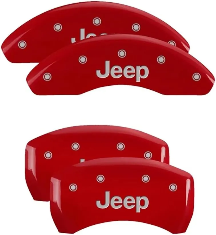 MGP Caliper Covers - Brake Caliper Covers 2007-20018 Jeep Wrangler (2018 JK Chassis) 2008-2012 Jeep Liberty - Front and Rear Set - Jeep Logo - Red