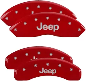 MGP Caliper Covers - Brake Caliper Covers 2007-20018 Jeep Wrangler (2018 JK Chassis) 2008-2012 Jeep Liberty - Front and Rear Set - Jeep Logo - Red